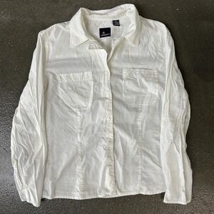 Liz Claiborne Lizsport Shirt Womens 10 White Button Front Long Sleeve Pockets
